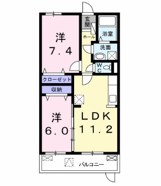 【間取り】 | かきつばたⅡ | ２LDK