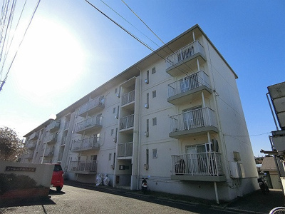 【外観】 | シャルムすみれが丘 | ブルーライン「中川」駅より徒歩圏内！鉄筋コンクリートの4階建てマンション♪公園の多い地域です☆コンビニまで徒歩3分なのも便利♪