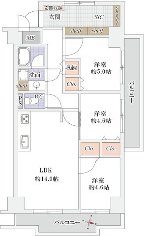 ゾンネンハイム北砂　2階　角　部屋　リ　ノベーション済　の間取り