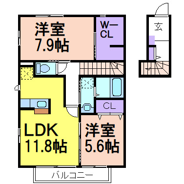 ラ・カーサ・フェリーチェの間取り|２LDKのお部屋です
