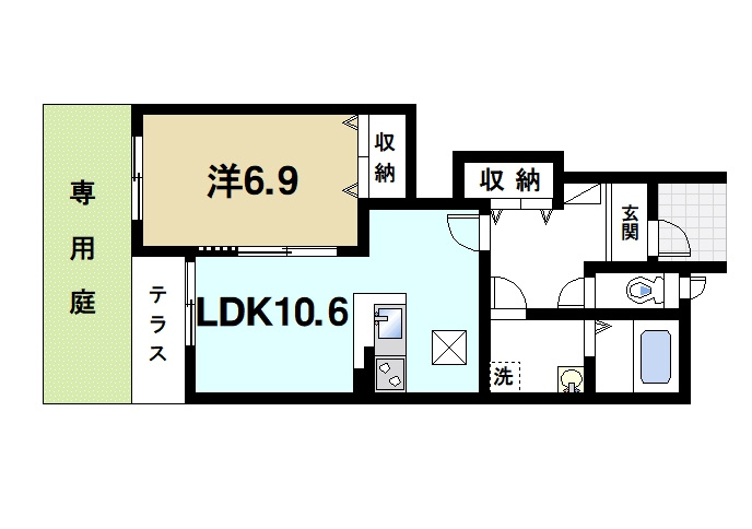 ルミナス（西菜畑町）の間取り|単身者向けの通風良好な間取りです