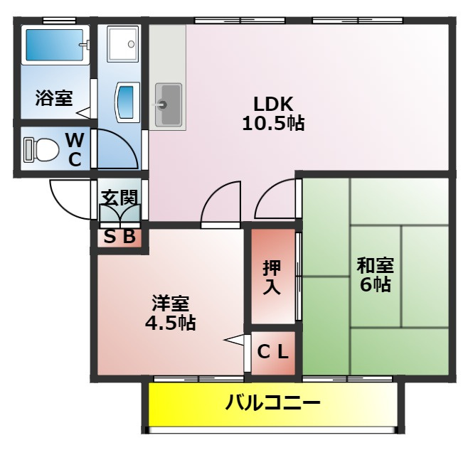 サンビーム元町の間取り|２LDKの物件