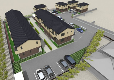 【外観】 | 美樹E棟 | 2019年施工の広い間取りテラスハウス・アパートも敷地内にあり家族連れの多いエリアになります！管理：大興住建