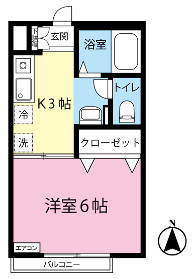 【間取り】 | クレール目黒 | キッチン3帖・洋室6帖の1Kタイプのお部屋です☆はじめての一人暮らしにもぴったり♪なんと言っても角部屋・最上階なのが嬉しい♪