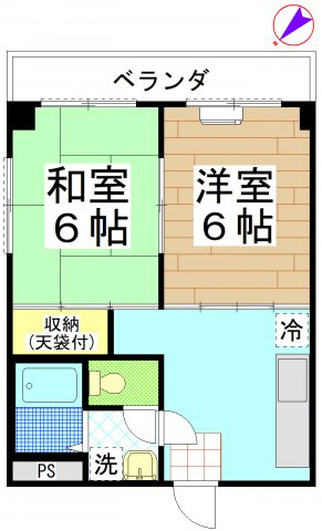 【間取り】 | 2階角部屋の2Kマンションです