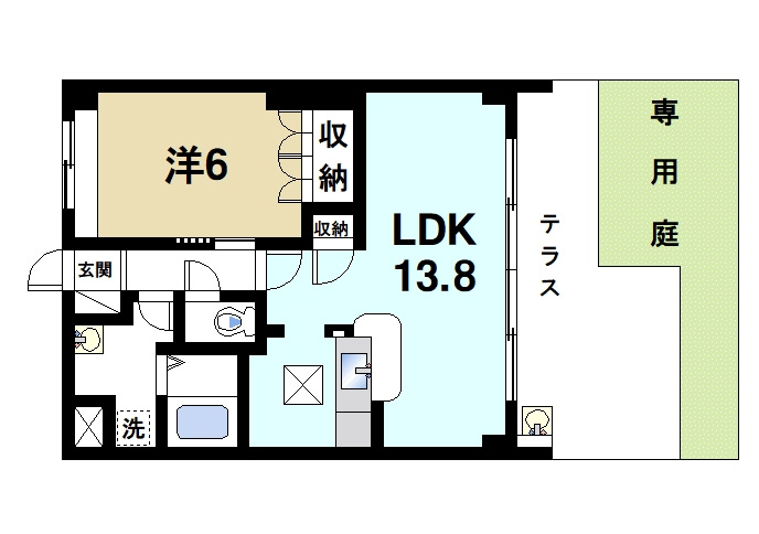 グランディール四条Aの間取り|専用庭付きの間取りです
