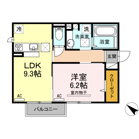 熊本市北区清水本町のアパートの間取り