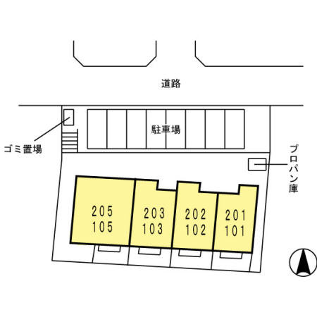 熊本市北区山室５丁目のアパートの区画図