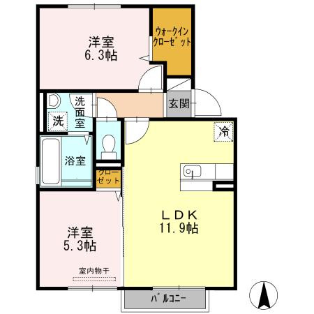 熊本市東区小山６丁目のアパートの間取り
