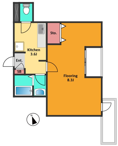 【間取り】 | クアルト初台(ＣＵＡＲＴＯ初台) | 水回りも独立しており快適に使える1Kのお部屋です♪