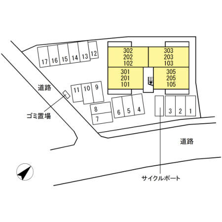 熊本市中央区黒髪１丁目のアパートの区画図