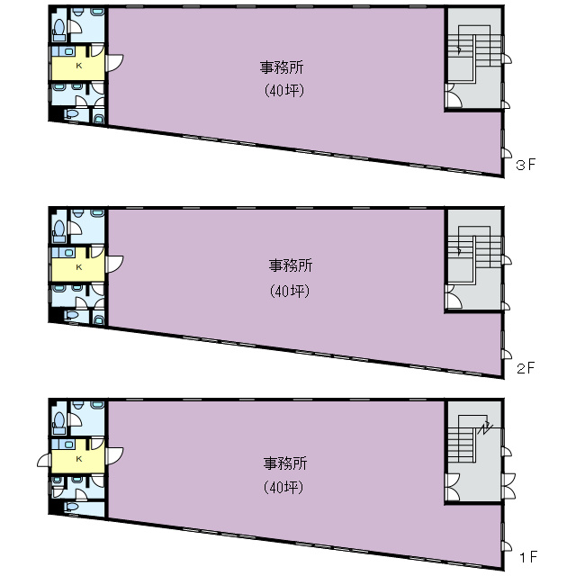 さくら屋ビルの間取り|３フロア、ほぼ同じ間取りで使い勝手が良いです。