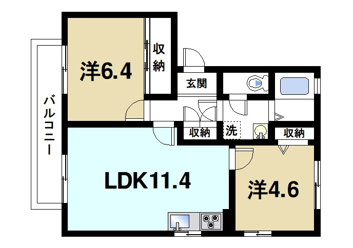 グリーンヒルズＢ・Ｄの間取り|風通しがよく換気がしやすい間取りです