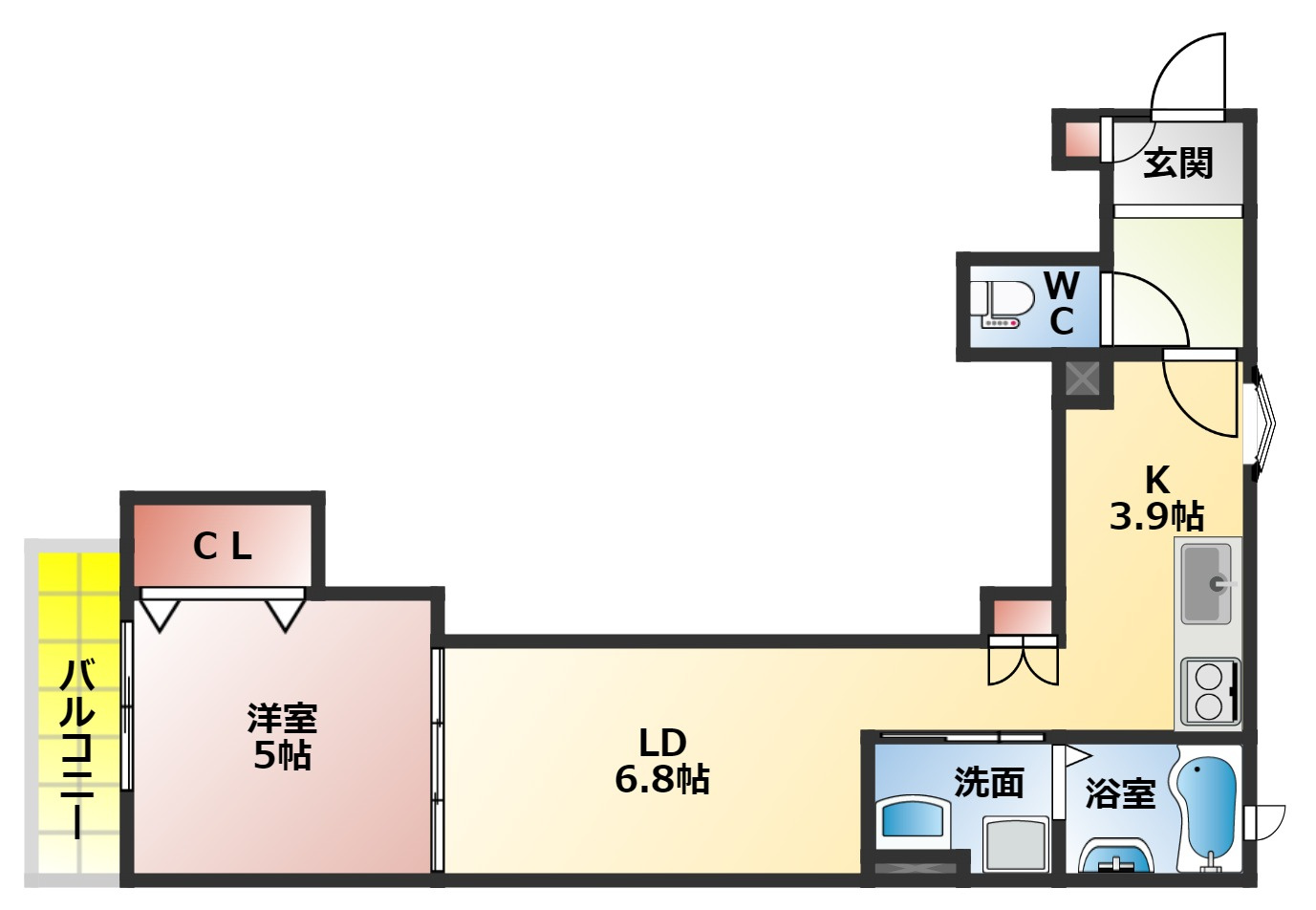 クリエオーレ大利元町の間取り|１ＬＤＫの間取り