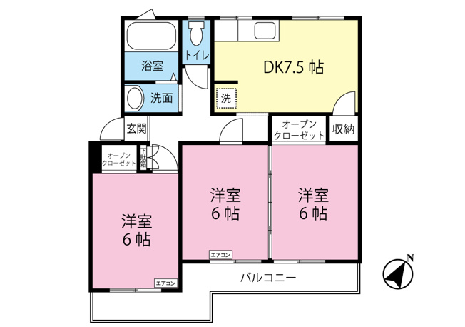 【間取り】 | コーポラス坂本 | ファミリーさんにオススメの3DKタイプ！全室洋室で過ごしやすいですね☆