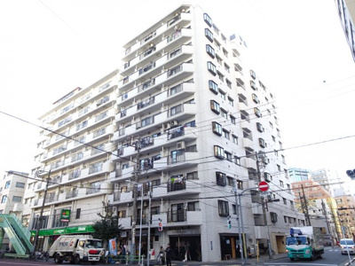 【外観】 | 中銀第２東上野マンシオン | 中銀第2東上野マンシオン　鉄骨鉄筋コンクリート造の11階建て外観タイル張りの分譲タイプマンション。銀座線稲荷町駅から徒歩3分・山手線上野駅から徒歩5分の好立地。スーパーなども近くで買い物も便利。