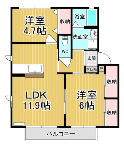 【間取り】 | カーサ・グリーンヒルＡ | 2階東南の角部屋！日当たり良好です♪