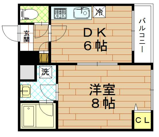 AFICION堀川（アフィシオン堀川）の間取り|１ＤＫタイプ：脱衣所有の３点セパレート、窓も大きく陽当りもう良好です。