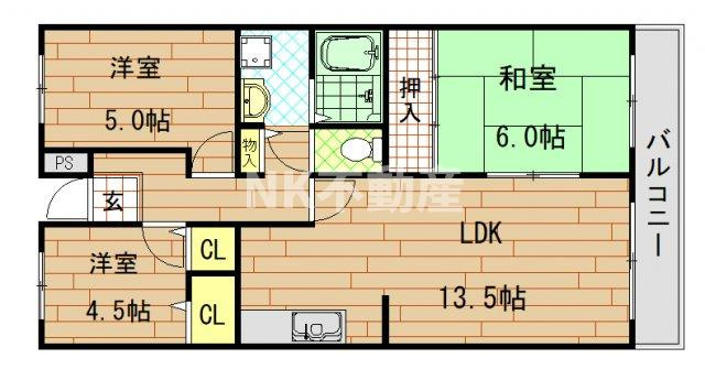 【間取り】 | ＭⅢ　ＴＡＫＡＩ（エムスリータカイ）（吉田賃貸） | 間取りです