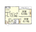 【間取り】 | 間取りはこちら。リビングは12.3帖とゆとりのある広々とした空間。洗濯物を干したりリフレッシュに最適なバルコニーも設置。使い勝手を重視した間取りとなっております。