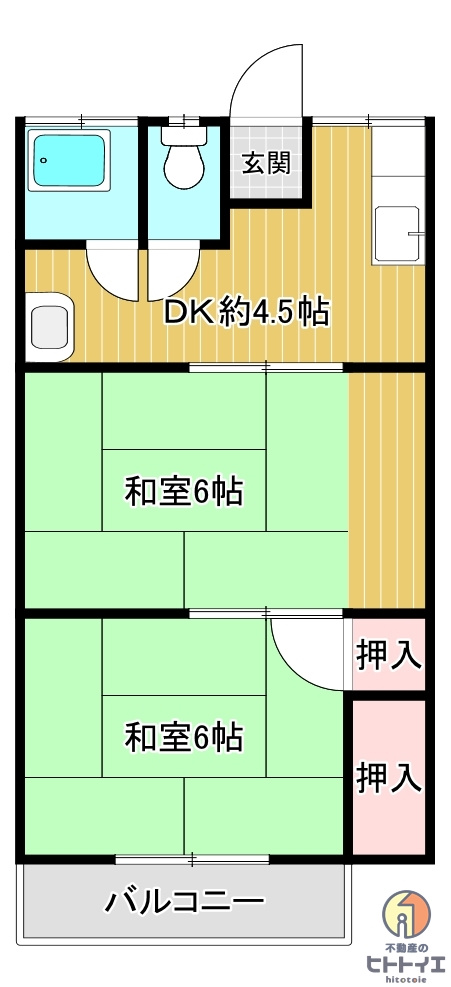 寿荘の間取り|2DKです