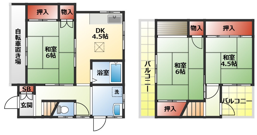 南中振一戸建て貸家の間取り