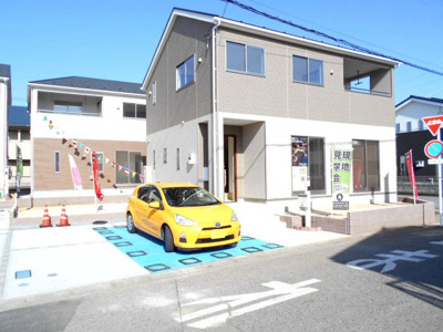 【外観】 | 新築　加須市　花崎2丁目　全4棟　1号棟　角地 | ・花崎駅徒歩10分・駐車場2台並列・南向き・４ＳLDKとインナー・花崎北小・加須東中・駅徒歩10分電車通勤。新型コロナの影響につき、お電話下さい。対応丁寧。