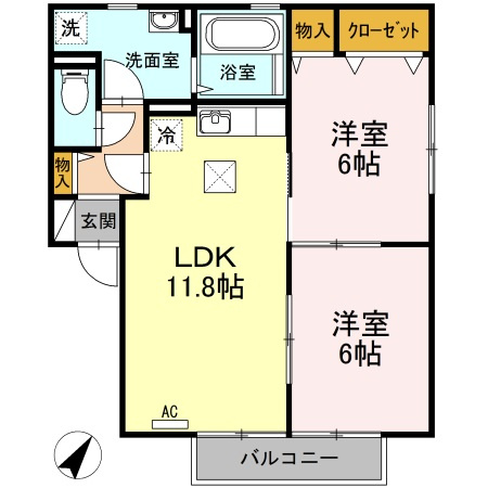 【間取り】 | ＢＡＩＥＮ　B棟 | 2LDKの間取りです