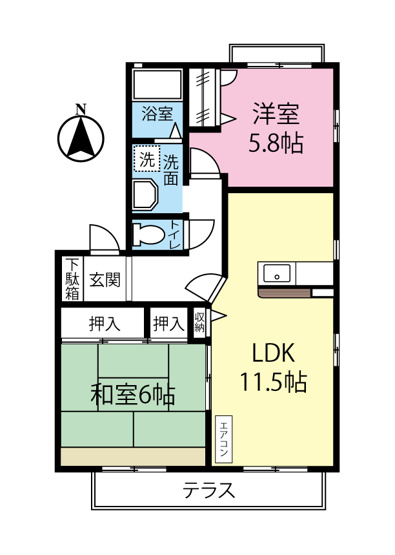 【間取り】 | セピアコート壱番館 | 和室と洋室のある2LDKタイプ☆小さなお子様がいるファミリーさんにも良いですね！なんと言っても角部屋・二面採光なのが嬉しい♪