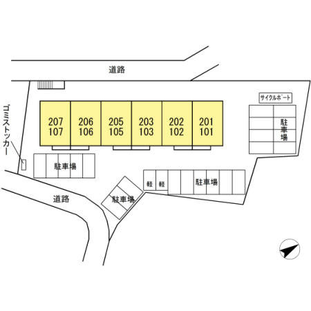 熊本市東区御領１丁目のアパートの区画図