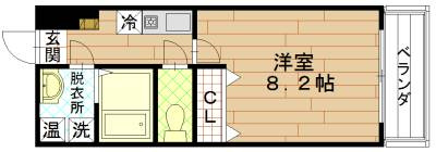 コージーハイツ大宮の間取り|1Ｋ（洋室8.2帖×Ｋ）