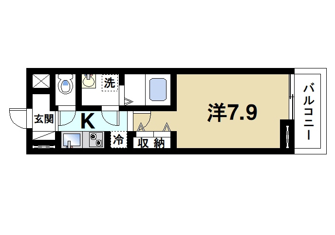 ミニョンフルールの間取り|お一人暮らしにピッタリの1Ｋのお部屋です。