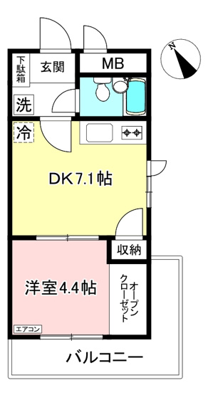【間取り】 | アネックス小嶋 | ダイニングキッチン7.1帖・洋室4.4帖の1DKタイプのお部屋☆なんと言っても角部屋なのが嬉しい♪
