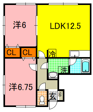 【間取り】 | ハイセレールセレブB | 振分けタイプの広々2LDK