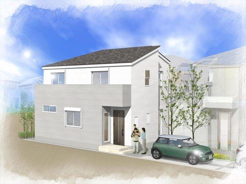 上星川駅から平坦徒歩９分！ＬＤＫ１９．６帖の４ＬＤＫ。カースペース２台♪保土ヶ谷区坂本町全３棟　新築戸建ての外観パース