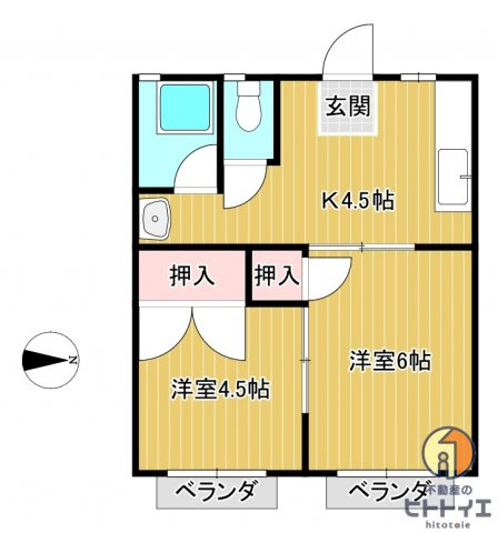 八女クリスタルハイムの間取り|2DKです