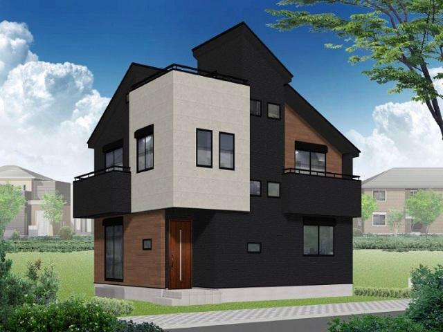 高台の閑静な住宅街、東南角地につき陽当り良好♪ＬＤＫ１８．０帖の４ＬＤＫ！西区浅間台　新築戸建ての外観パース