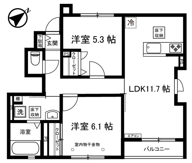 【間取り】 | ジェミニB | カップルさんやファミリーさんにもオススメの2LDKタイプ！なんと言っても角部屋・二面採光なのが嬉しい♪