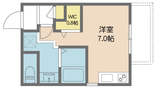 【間取り】 | グランソレイユ | WICを備える1Rです