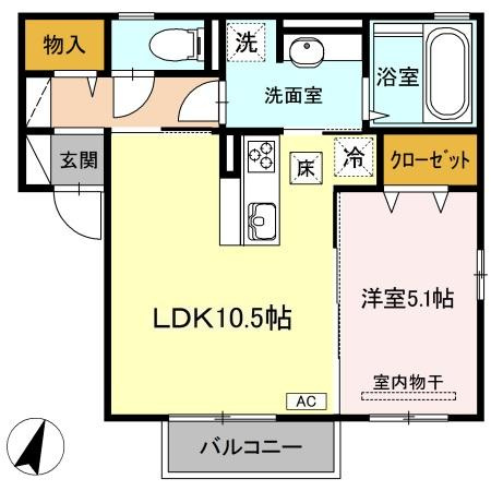【間取り】 | グロワール | 1LDKのお部屋です