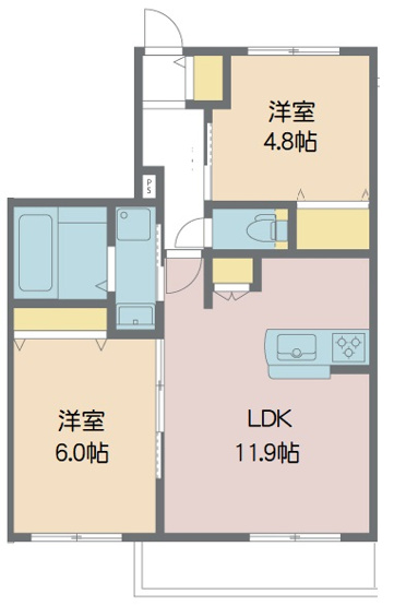 【間取り】 | カーサ　ビアンカ | 南向きの明るい最上階のお部屋です