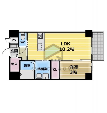 【間取り】 | メゾンキコー今里 | 10.2帖のカウンターキッチンの間取りです