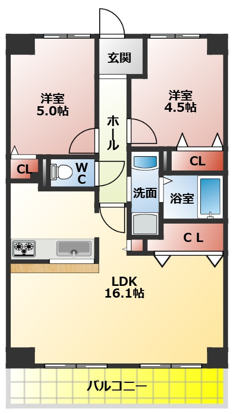 グレースコート香里園の間取り|２ＬＤＫにリノベーションしました