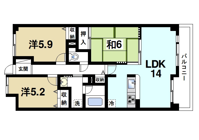 ライオンズマンション富雄Dの間取り|ゆったりとした広さの快適なお部屋です