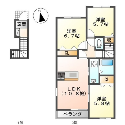 熊本市北区龍田７丁目のアパートの間取り