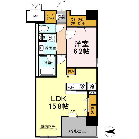 熊本市中央区九品寺２丁目の賃貸マンションの間取り