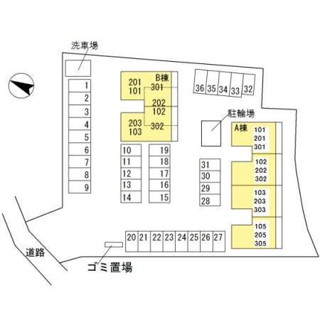 熊本市東区長嶺東５丁目のアパートの区画図