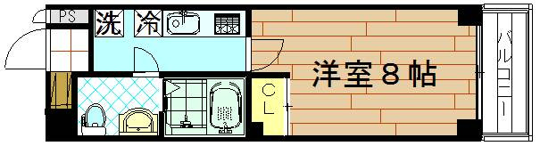 フラッティ壬生坊城の間取り|1Ｋ（洋室８帖×Ｋ）