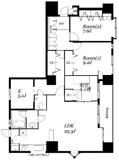 新宿区新小川町の賃貸マンションの間取り