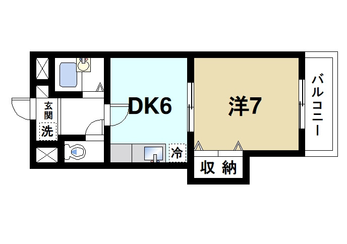 シャトー東九条の間取り|ゆったりと暮らせる1DKの間取りです。